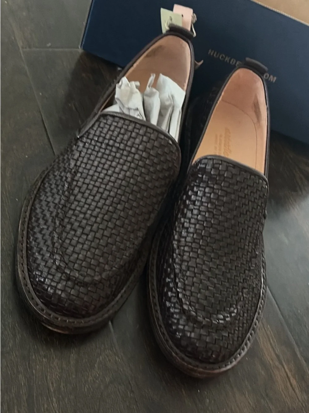 Men's Dark Brown Woven Leather Slip-On Loafers